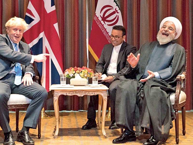 جونسون وروحاني خلال لقائهما في نيويورك أمس الأول