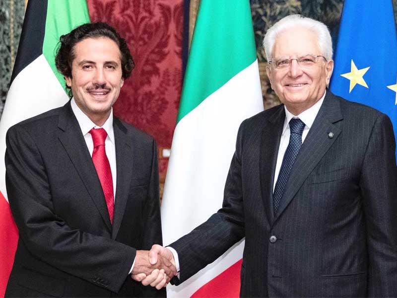 الرئيس الايطالي مع سفير الكويت الجديد بروما الشيخ عزام مبارك الصباح