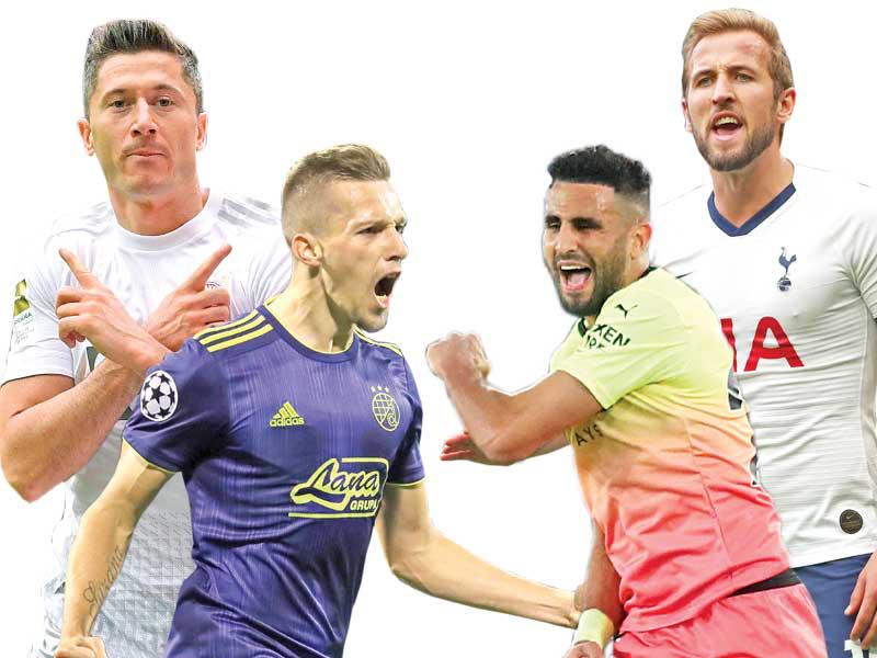 هاري كين نجم توتنهام و رياض محرز نجم مانشستر سيتي و أورسيتش نجم دينامو زغرب و ليفاندوفسكي نجم بايرن ميونيخ