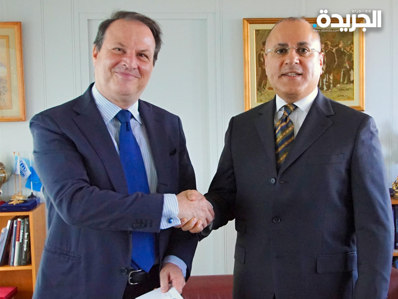  السفير جمال الغنيم مع مدير مكتب مفوض الأمم المتحدة السامي لشؤون اللاجئين 