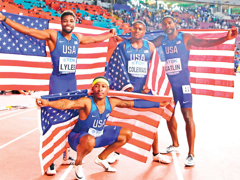 المنتخب الأميركي الفائز بسباق التتابع 4 مرات 100 م