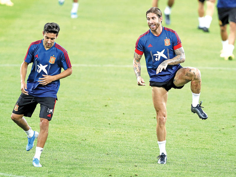 راموس ونافاس خلال تدريبات سابقة للمنتخب الإسباني