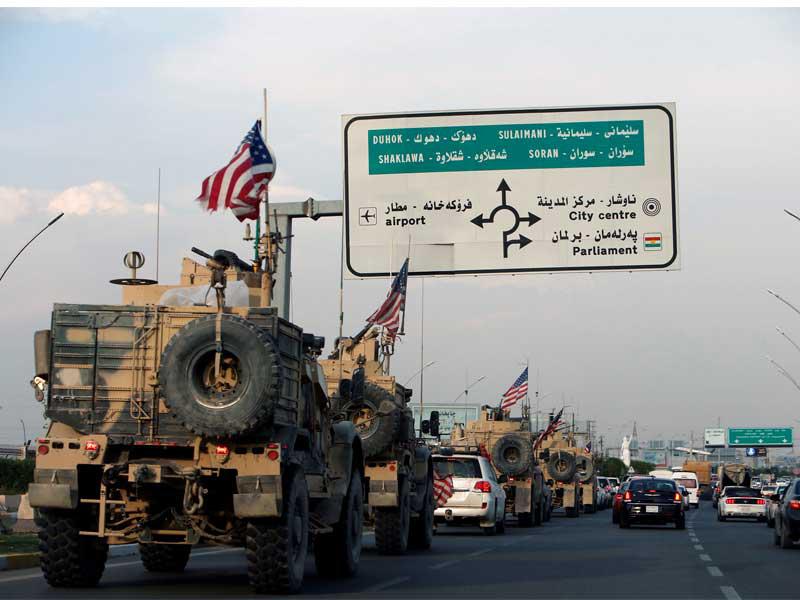 شوهدت قافلة من المركبات الأمريكية بعد انسحابها من شمال سوريا ، في أربيل ، العراق