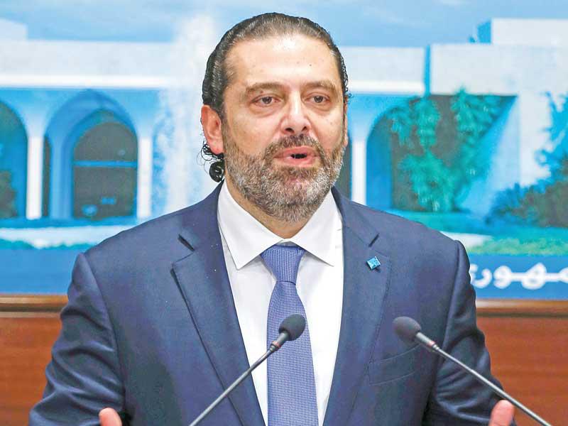 الحريري ملقياً كلمته في قصر بعبدا أمس       (رويترز)