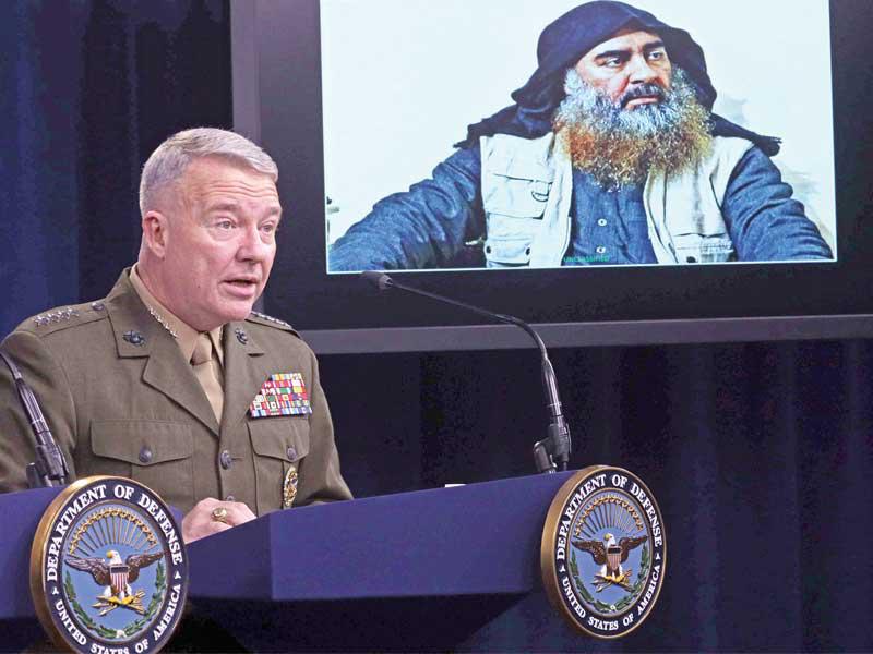 ماكنزي يعرض عملية قتل البغدادي أمس الأول     (أ ف ب)