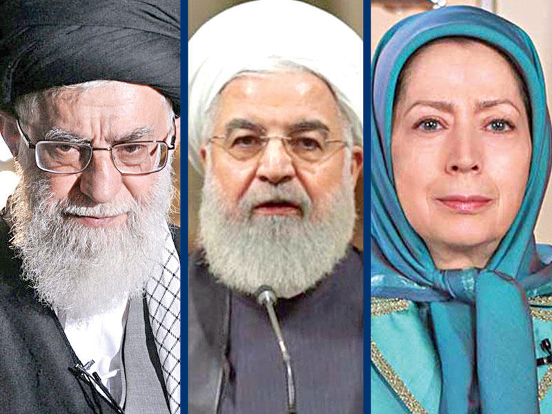 مريم رجوي و حسن روحاني و علي خامنئي