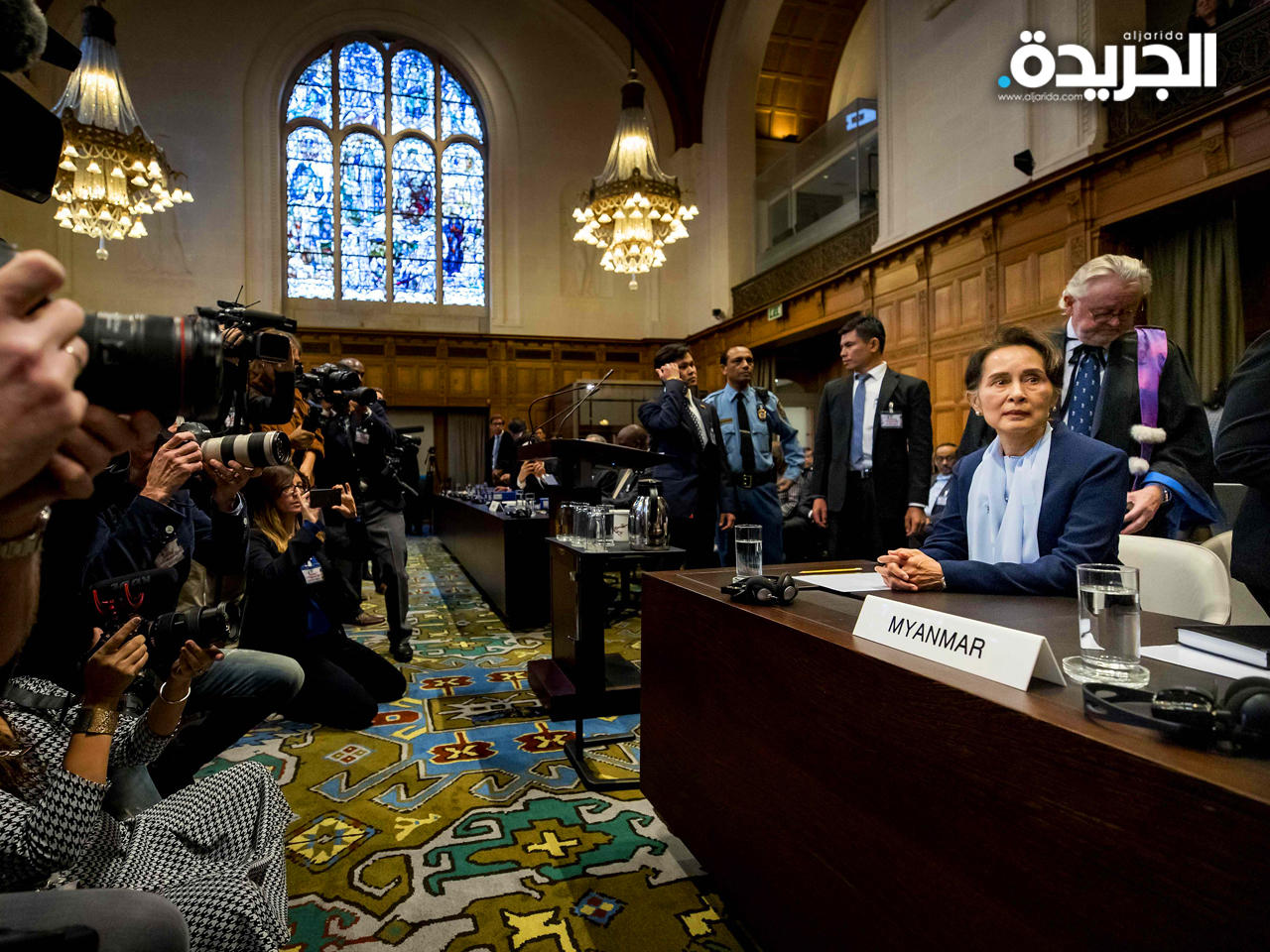 الزعيمة البورمية أونغ سان سو تشي خلال المحاكمة