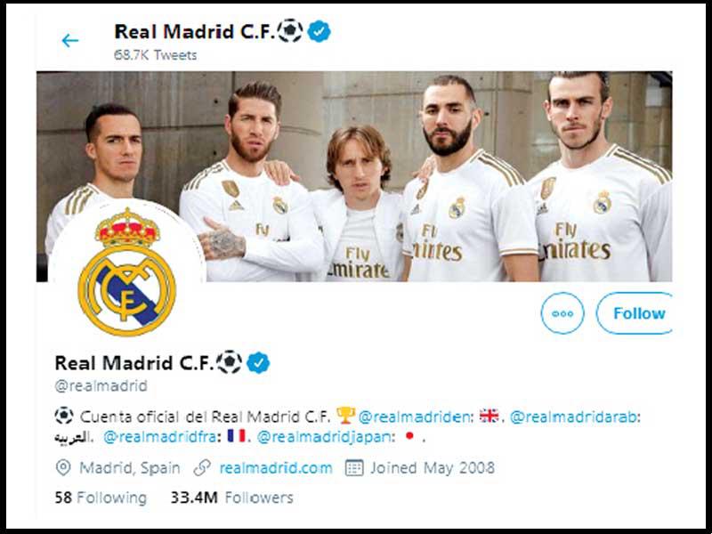 حساب نادي  ريال مدريد الاسباني على تطبيق «تويتر»