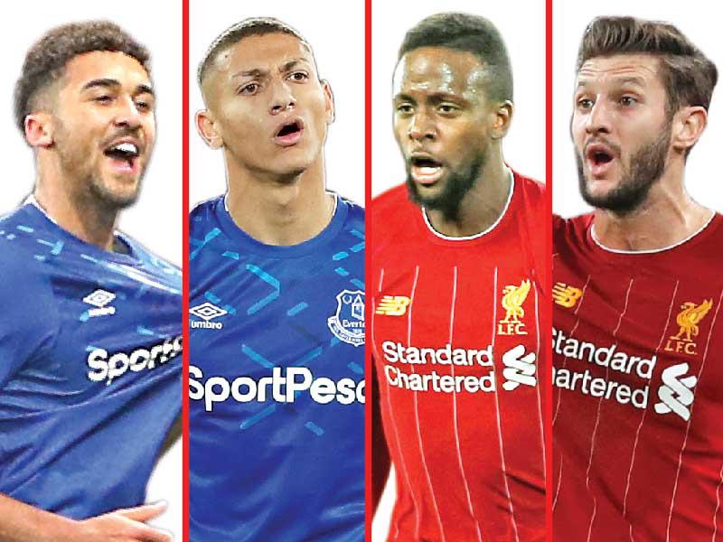 اللاعب لالانا نجم ليفربول - اللاعب أوريغي نجم ليفربول - اللاعب ريتشارليسون نجم إيفرتون - اللاعب كلافيرت ليوين نجم إيفرتون