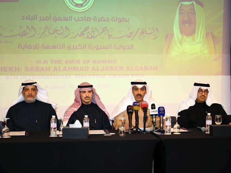 جانب من المؤتمر الصحافي الذي اعلن فيه رئيس نادي الرماية دعيج العتيبي أن بطولة سمو الأمير الدولية الكبرى للرماية ستنطلق السبت المقبل في مجمع ميادين الشيخ صباح الأحمد الأولمبي للرماية