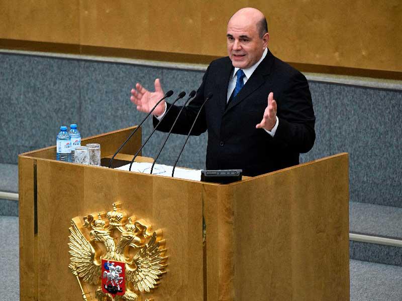  ميشوستين متحدثاً في «الدوما» أمس (أ ف ب) 