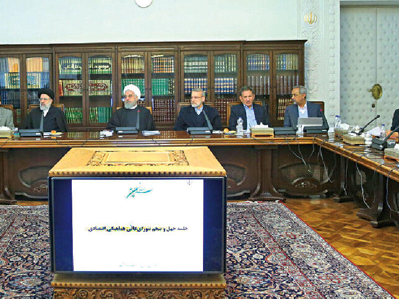 روحاني مترئساً اجتماع المجلس الأعلى للتنسيق الاقتصادي في طهران أمس (إرنا)