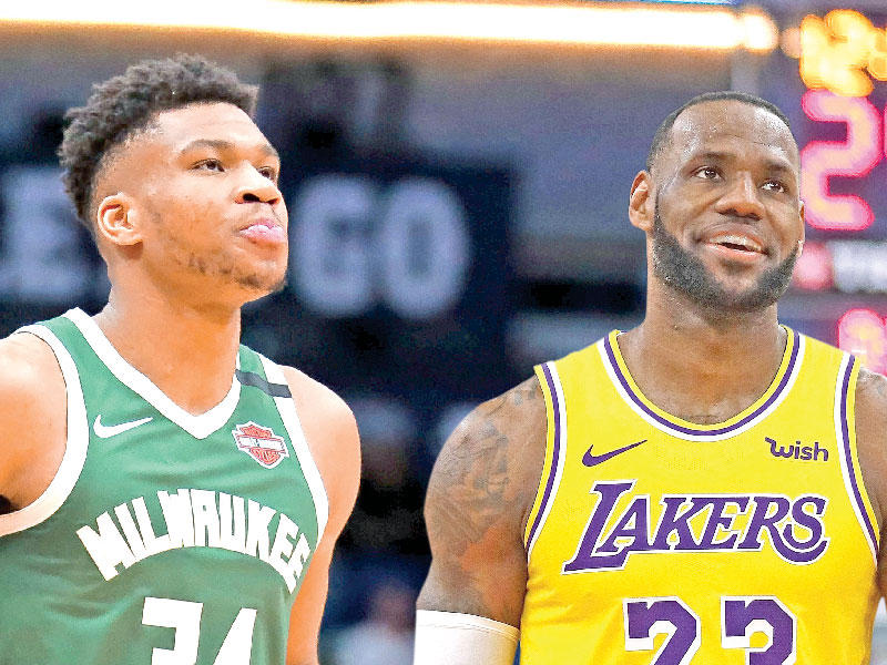 لاعب فريق  لوس انجلس ليكرز ليبرون جيمس-يانيس أنتيتوكونمبو