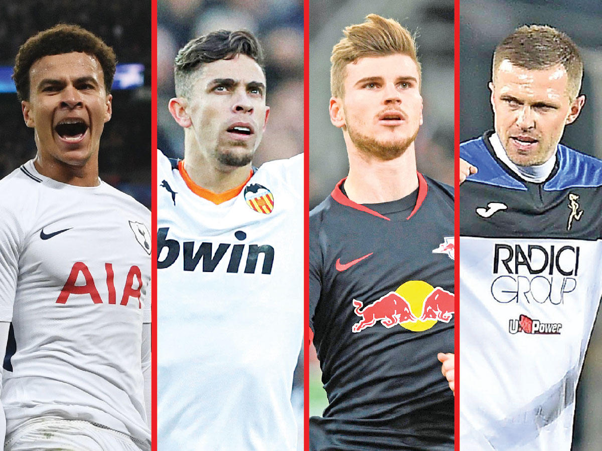 من يمين الصورة لوليتش نجم أتالانتا و فيرنر نجم لايبزيغ و غوميز نجم فالنسيا و ديلي ألي نجم توتنهام