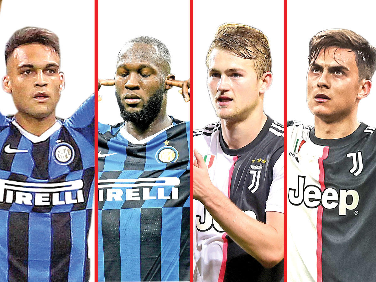 لاعبا نادي يوفنتوس الايطالي ديبالا ودي ليخت-لاعبا نادي انترميلان الايطالي لوكاكو ولاوتارو مارتينيز