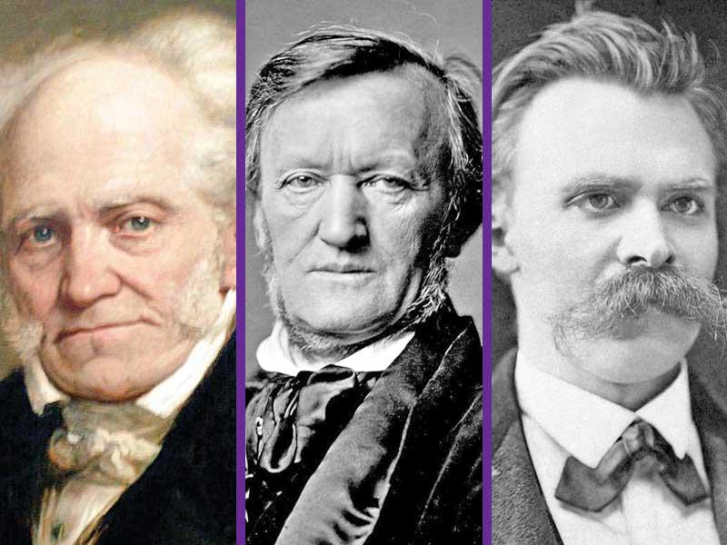 من يمين الصورة فريدريك نيتشه و ريتشارد فاغنر و شوبنهاور