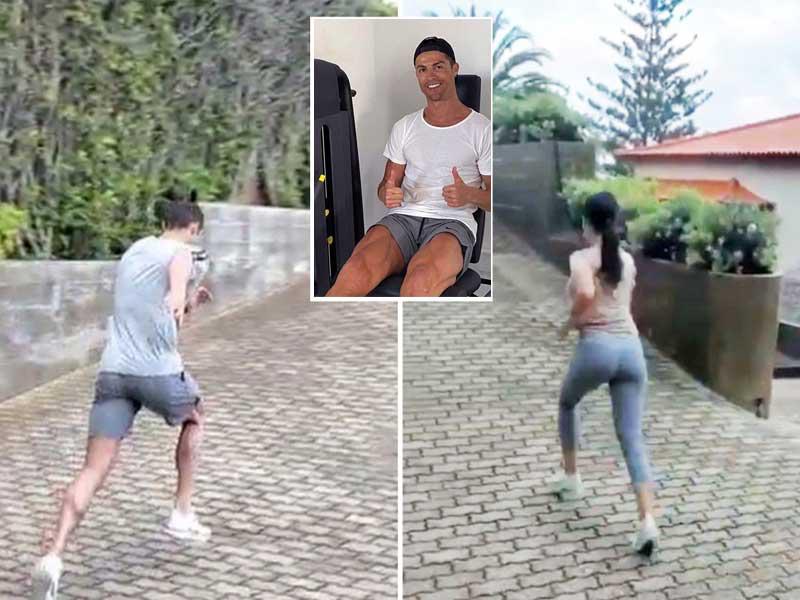  النجم البرتغالي كريستيانو رونالدو، نجم يوفنتوس الإيطالي يؤدي بعض التدريبات البدنية مع رفيقته عارضة الأزياء الإسبانية جورجينا رودريغيز