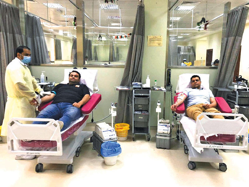 مصريان يتبرعان بالدم