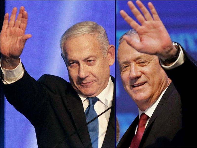 رئيس الوزراء المنتهية ولايته بنيامين نتنياهو مع خصمه بيني غانتس 