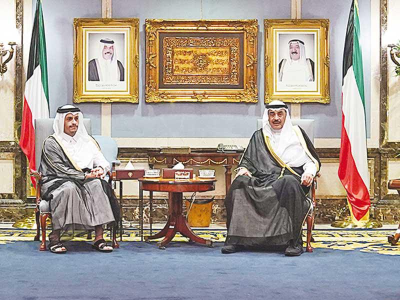 رئيس مجلس الوزراء سمو الشيخ صباح الخالد يستقبل نائب رئيس مجلس الوزراء وزير الخارجية القطري الشيخ محمد بن عبدالرحمن آل ثاني في قصر السيف