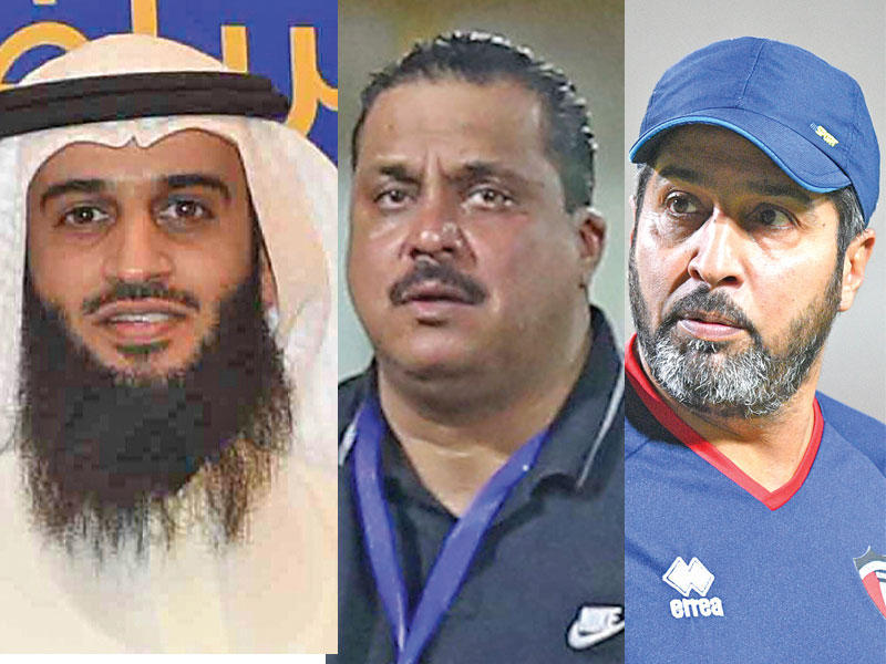 مدرب منتخبنا الوطني الأول ثامر عناد- مدير التطوير والتدريب باتحاد الكرة عبدالعزيز حمادة- مدير إدارة المسابقات د. حامد الشيباني