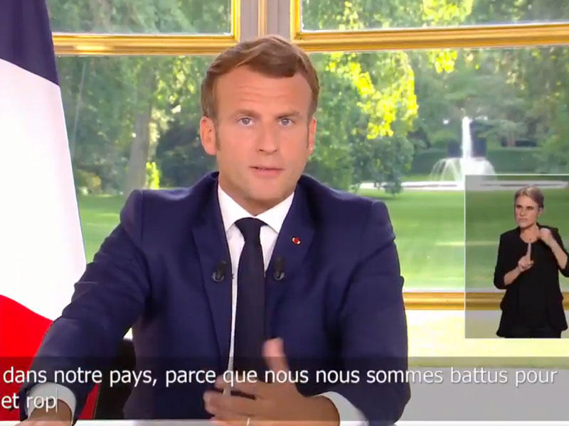 مقطع من الخطاب الذي القاه الرئيس الفرنسي إيمانويل ماكرون أمس الأول 