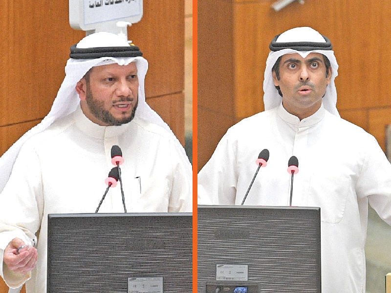 النائب رياض العدساني خلال مساءلته وزير المالية براك الشيتان مفنداً المحاورn