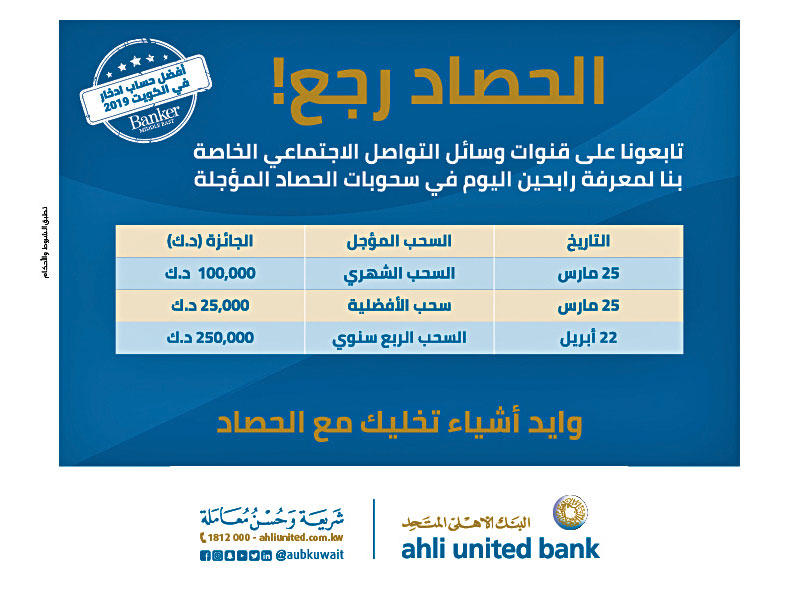 البنك الأهلي المتحد عودة سحوبات الحصاد الإسلامي المؤجلة