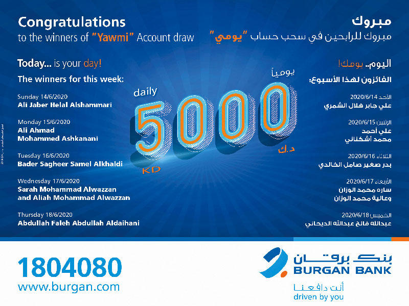 بنك برقان يعلن فائزي حساب يوميn