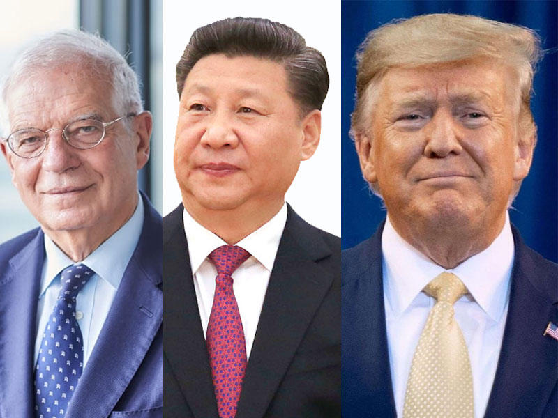 الرئيس الأميركي دونالد ترامب - الرئيس الصيني شي جين بينغ - مسؤول السياسة الخارجية في الاتحاد الأوروبي جوزيب بوريل