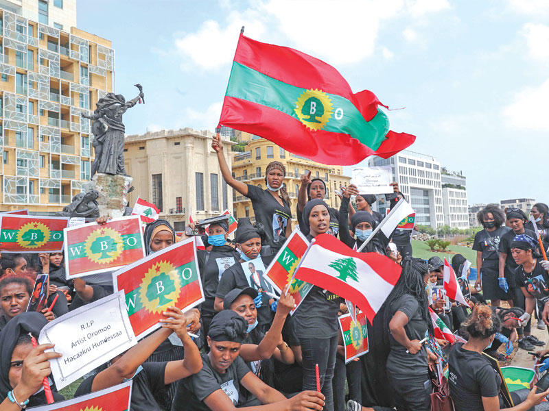 تظاهرة إثيوبية في بيروت احتجاجاً على مقتل هونديساt (أ ف ب)