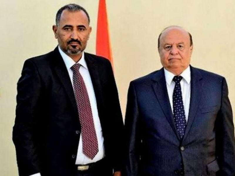 الرئيس اليمني عبد ربه منصور هادي و رئيس المجلس الانتقالي الجنوبي عيدروس قاسم الزُبيديn