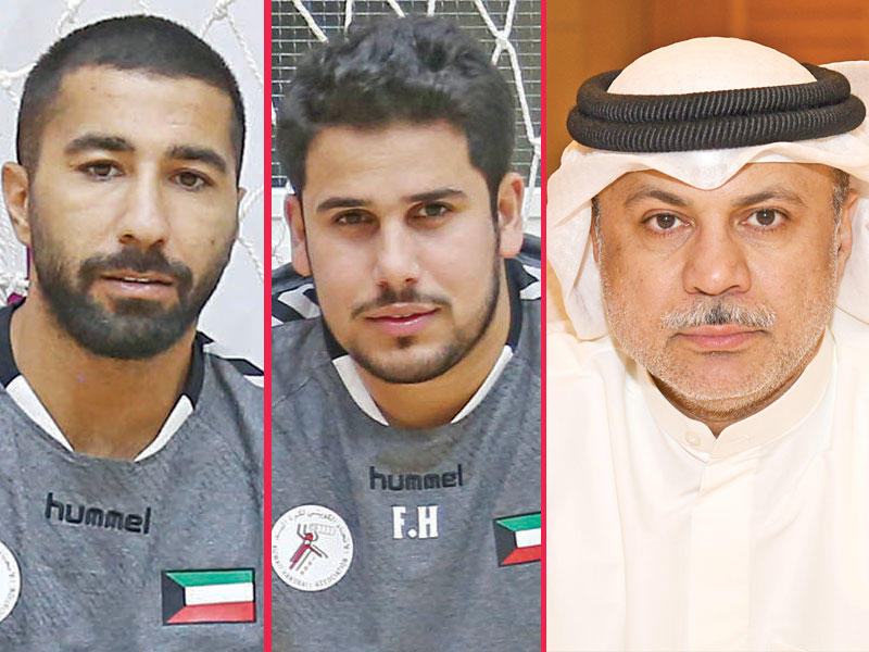 مدير المنتخبات الوطنية بالاتحاد محمد الخميس - مدير المنتخب الوطني الأول فهد الهاجري - مشرف المنتخب عبدالعزيز الزعابي