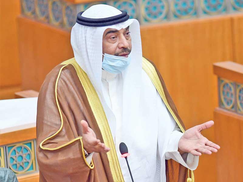 رئيس الوزراء الشيخ صباح الخالد متحدثاً في الجلسة أمس