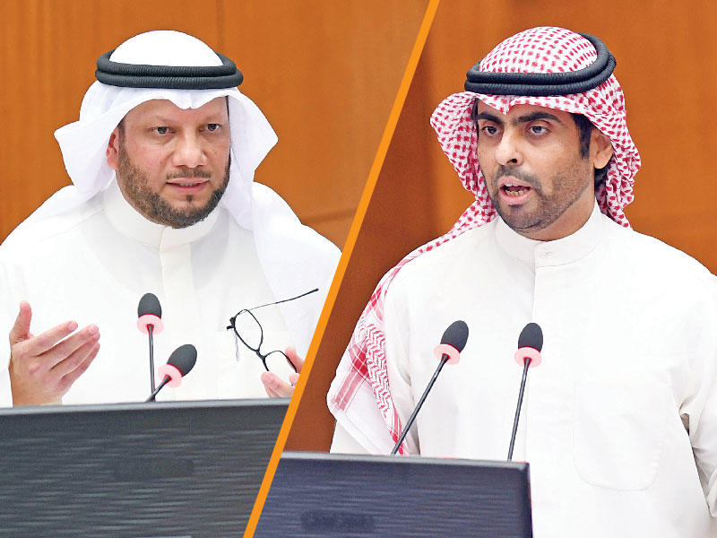 النائب رياض العدساني خلال الاستجواب - ووزير المالية براك الشيتان يرد