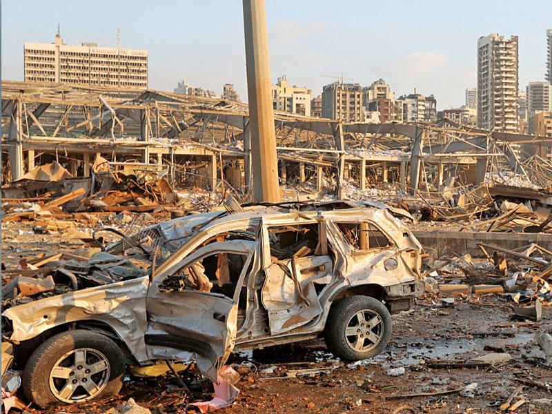 اثار الانفجار بيروت المنكوبة
