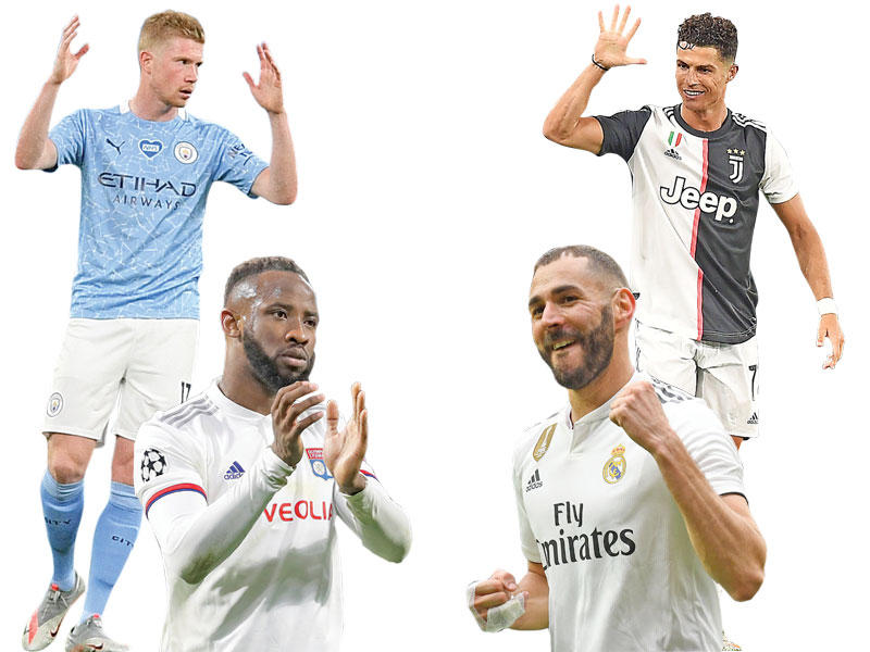 رونالدو نجم يوفنتوس- بنزيمة نجم ريال مدريد- ديمبلي نجم ليون - دي بروين نجم مانشستر سيتي