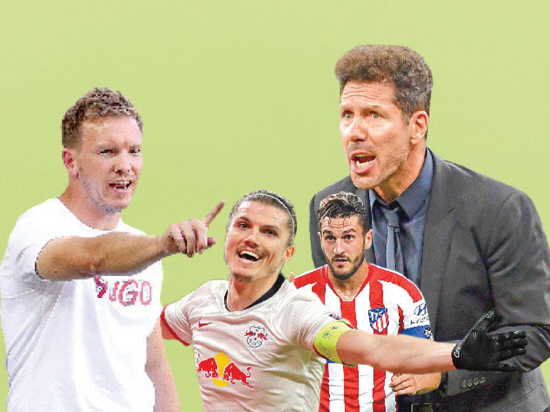 سيميوني مدرب أتلتيكو مدريد - كوكي نجم الفريق- سابيتزير نجم لايبزيغ - ناغيلسمان مدرب الفريق