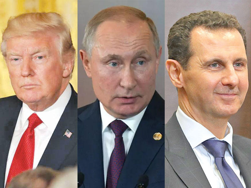 الرئيس السوري بشار الأسد - الرئيس الروسي فلاديمير بوتين - الرئيس الأمريكي دونالد ترامب