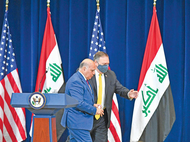 بومبيو وحسين في ختام مؤتمرهما الصحافي (أ ف ب)