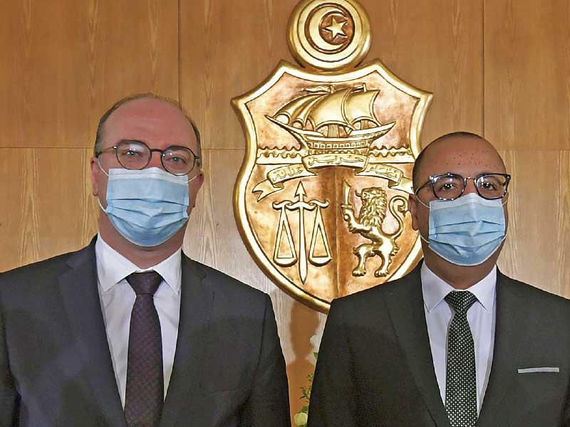 إلياس الفخفاخ  خلال مراسم تسليم مهامه الي رئيس الحكومة الجديد هشام المشيشي