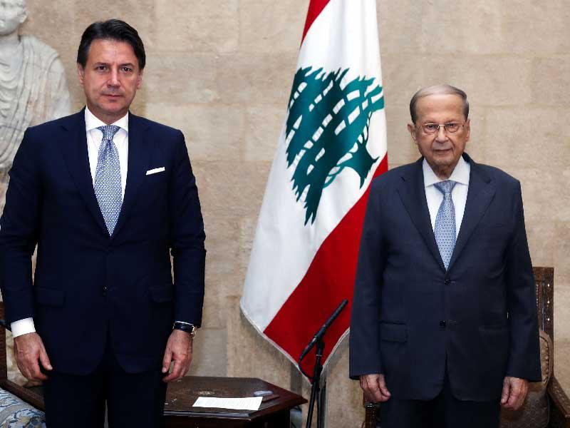 لقاء الرئيس اللبناني ميشال عون برئيس الوزراء الإيطالي جوزيبي كونتي