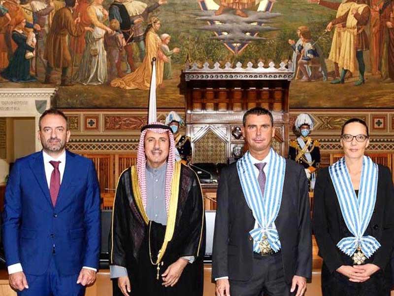 رئيسا سان مارينو ووزير خارجيتها مع السفير عزام الصباح