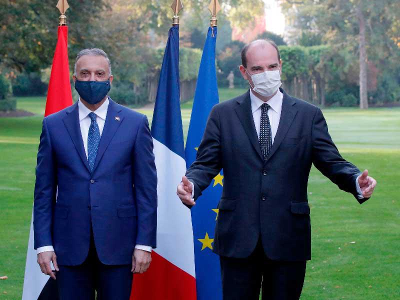 رئيس الحكومة الفرنسي جان كاستيكس ونظيره العراقي مصطفى الكاظمي