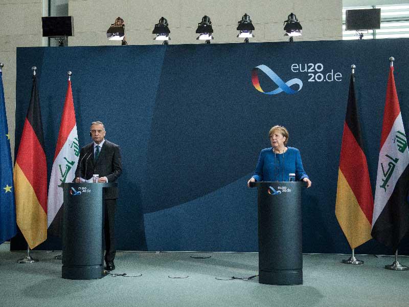 المستشارة الألمانية أنجيلا ميركل خلال زيارة رئيس الوزراء العراقي مصطفى الكاظمي لبرلين