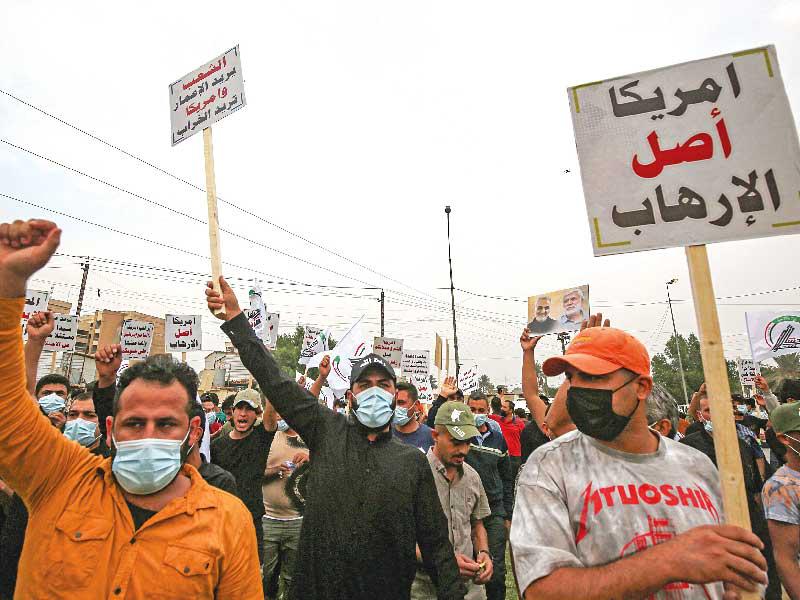 تظاهرات ضد أميركا في بغداد أمس (أ ف ب)