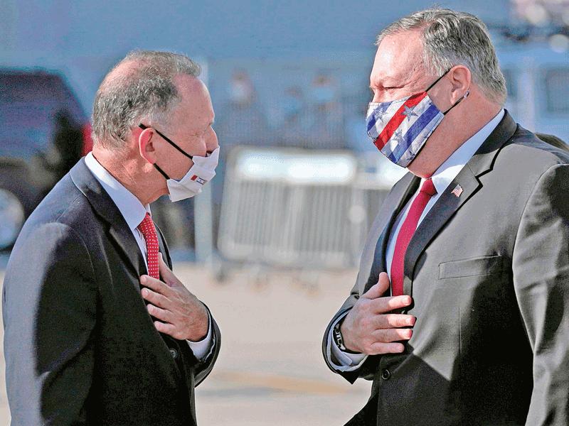 بومبيو لدى وصوله إلى مطار بن غوريون أمس    (ا ف ب)