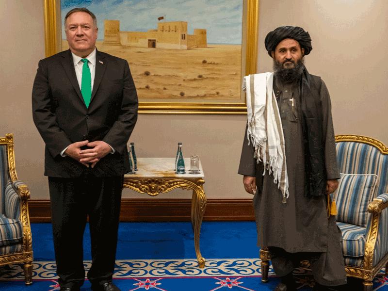 لقاء سابق جمع وزير الخارجية الأميركي مايك بومبيو ونائب رئيس حركة طالبان عبد الغني بردار