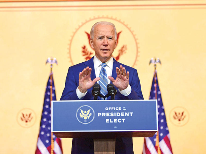 جو بايدن يلقي خطاب الشكر من ويلمينغتون أمس الأول                                        (أ ف ب)