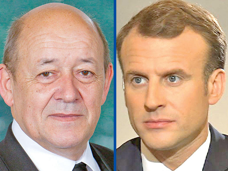 الرئيس الفرنسي إيمانويل ماكرون  - وزير الدفاع الفرنسي السابق ووزير الخارجية الحالي جان إيف لو دريان 